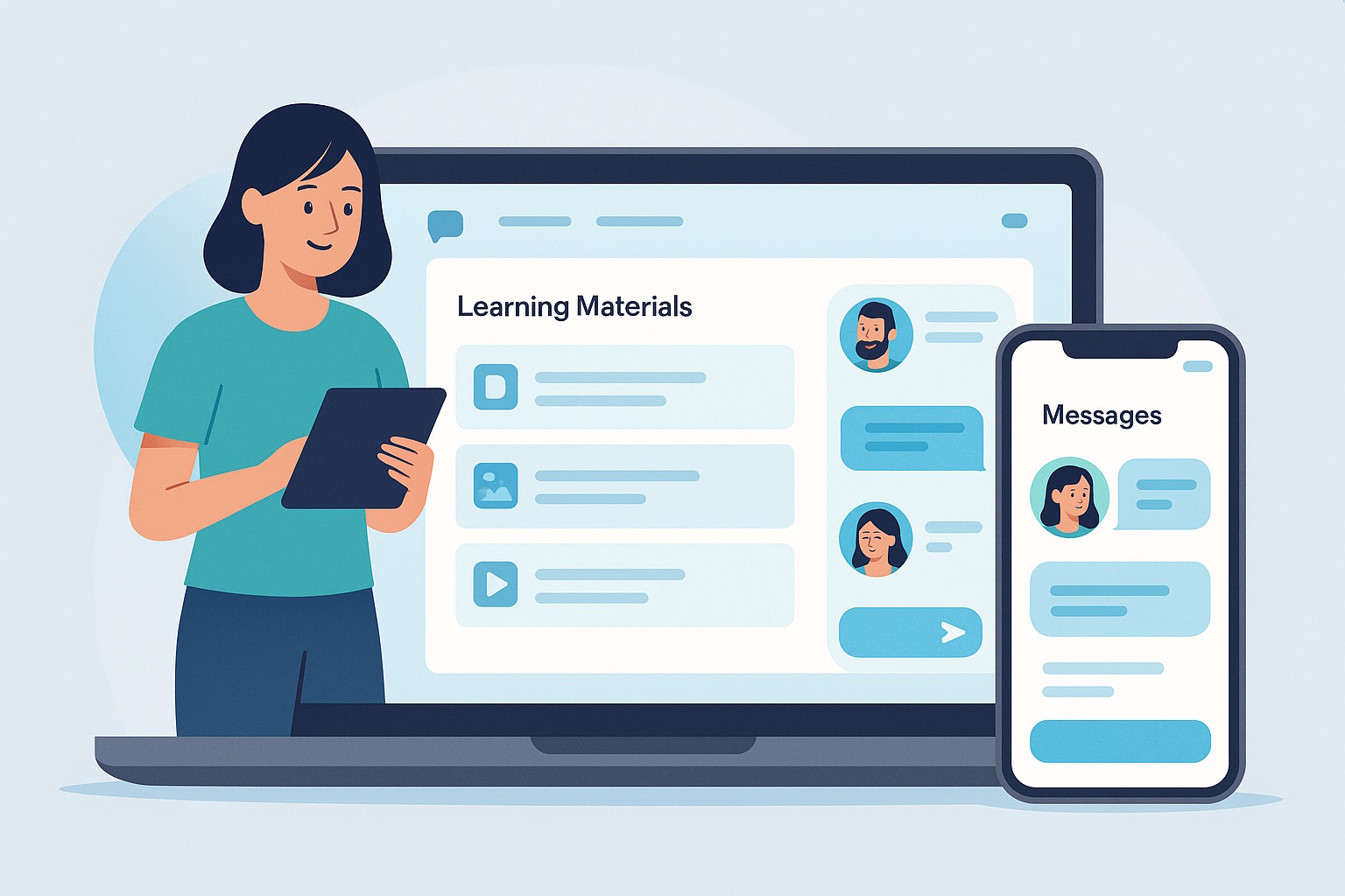 Teacher and students connected across devices